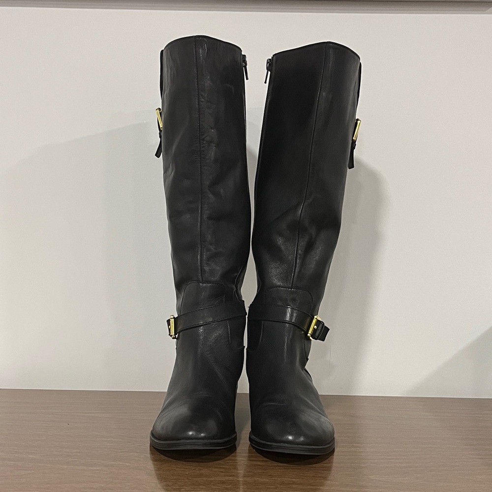 Ralph Lauren Black leather Boots with Gold Buckle